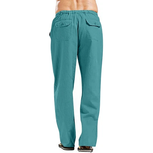 Herren Baumwolle Leinen lose Hose Freizeit Kordelzug Strand Yoga Baggy lange Hose - Bild 4 von 69