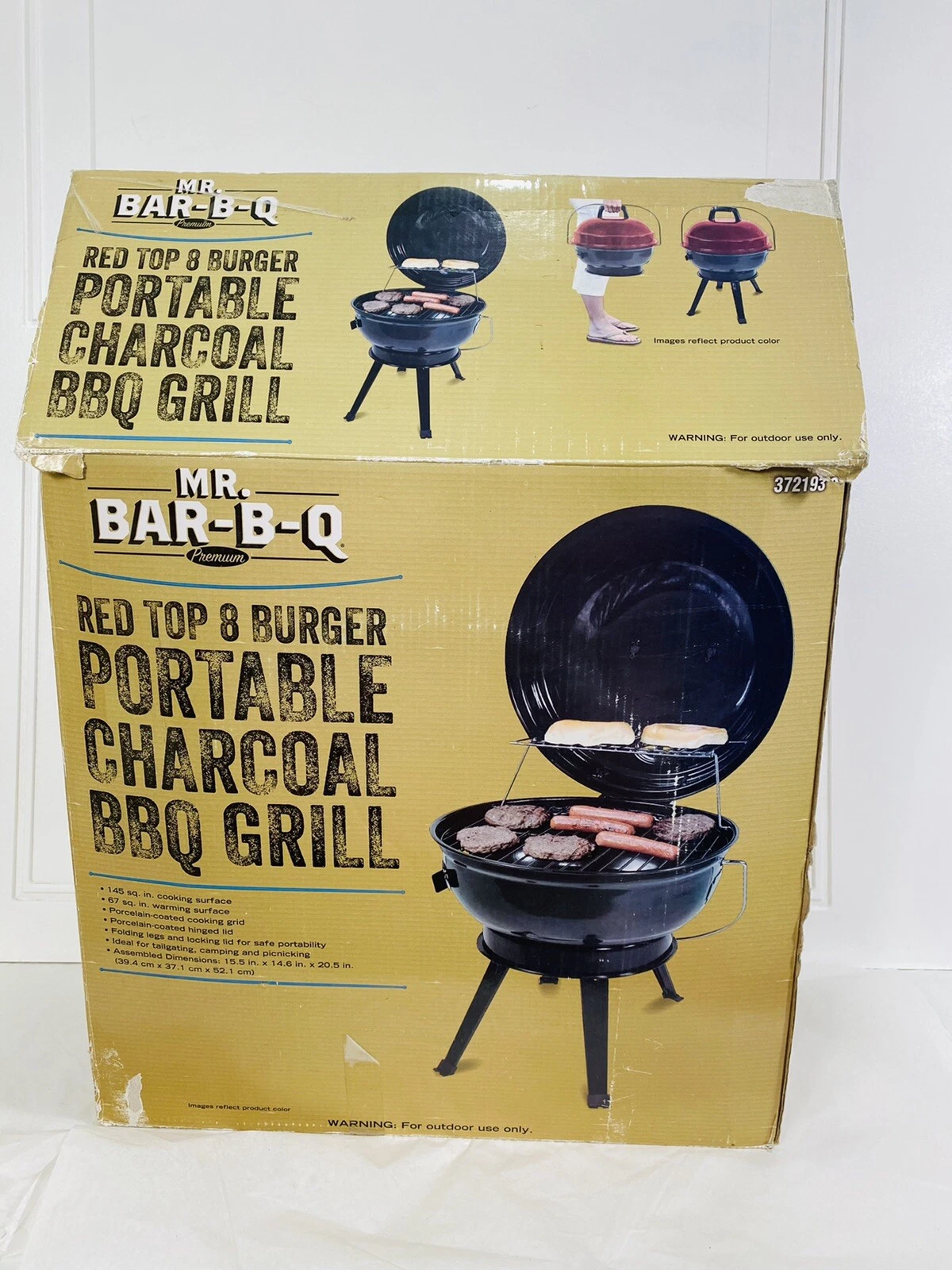 mr. bar-b-q red 8 burger portable charcoal bbq grill Tailgate Camping NOS HTF