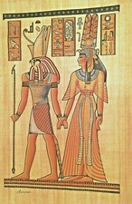 XL Fine Handmade Ancient Egyptian Papyrus of  Nefertari & Horus Size 27 x 39 "
