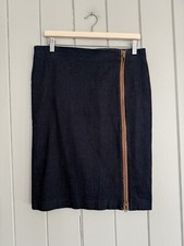 Lauren Ralph Lauren Dark Denim Skirt 10 Leather Trim Accent Pencil Straight