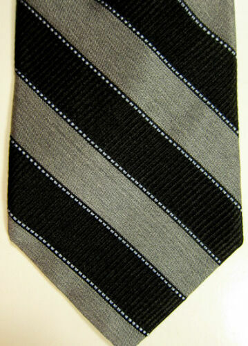 Cravate Homme En Soie 100% - Rayures Bleu Et Gris - Classique Italienne - Neuve Avec étiquettes