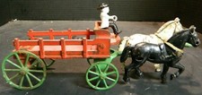 Antique Cast Iron Horse Drawn Hay Wagon 4.5" x 10" x 2.63" Good-Very Good Cond