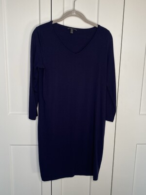 Eileen Fisher Shift 3/4 Sleeve V Neck Casual Dress women's size Petite  Medium MP | eBay