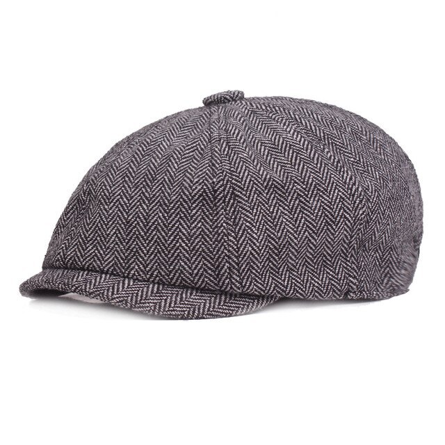 Men's Classic Herringbone Newsboy Flat Beret Caps Vintage Woolen