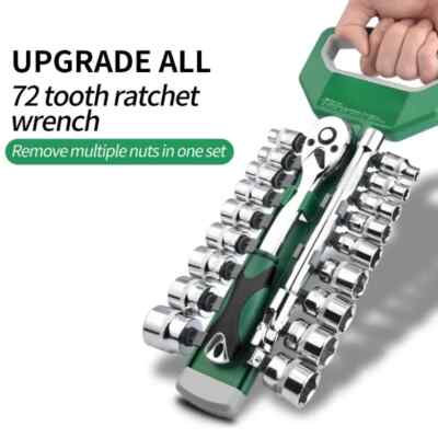 72 Tooth 12/29/21 Piece Ratchet Wrench Socket Set 1/4 ''-3/8''Metric Kit Tools Set