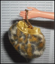 PURSE  MATTEL BARBIE DOLL SPIEGEL SHOPPING CHIC FAUX LEOPARD FUR MINIATURE BAG