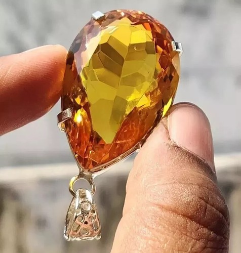 Ciondolo pietra preziosa sfusa zaffiro giallo certificato naturale 35 ct+ pera argento 925 - Foto 5 di 5