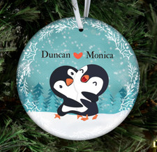 Penguin Couples gift custom Christmas ornament, Personalized stocking stuffer