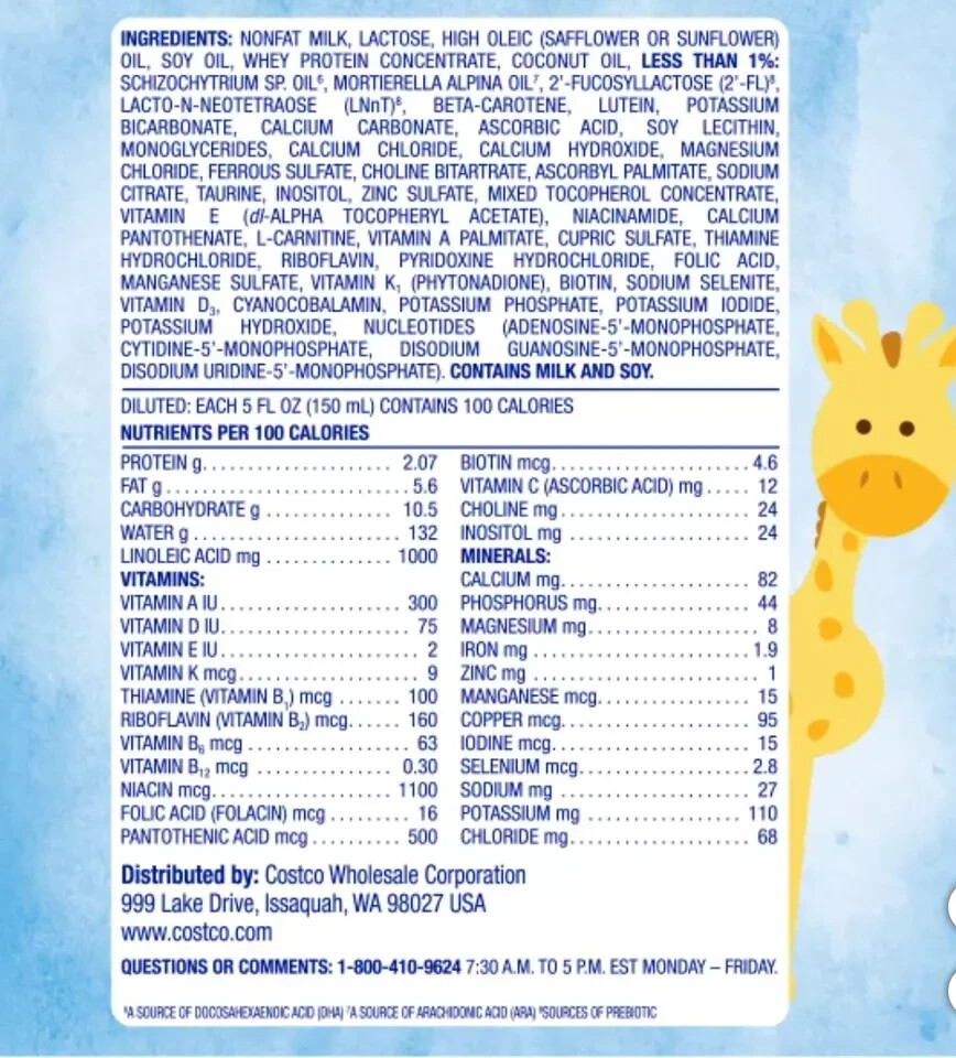 Cow's Milk Kirkland Formula Comparison Kirkland Signature