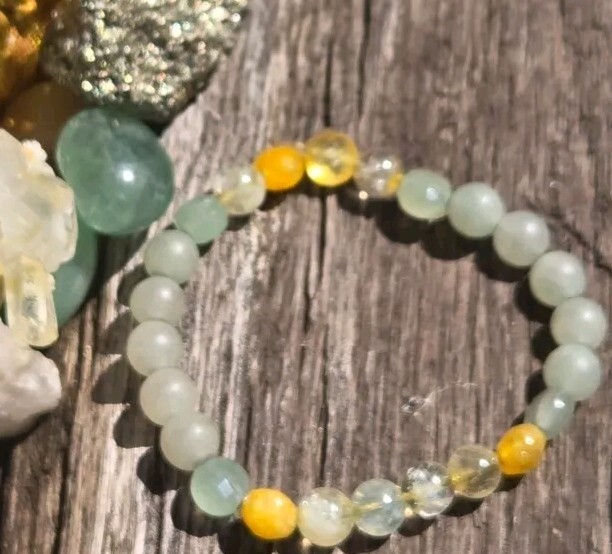 Green Aventurine Citrine Stretchy Bracelet for Wealth Success 7 Inches-image
