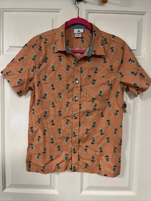 Disney Parks 2020 Main Street USA Trash Can Button Down Shirt Men's Small NWT