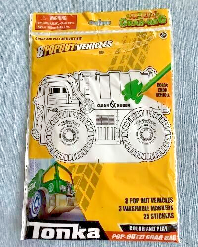 Tonka Grab Bag 8 Pop Out Vehicles 3 Markers 25 Stickers Ages 3+ Hasbro NEW F/S - Picture 1 of 1