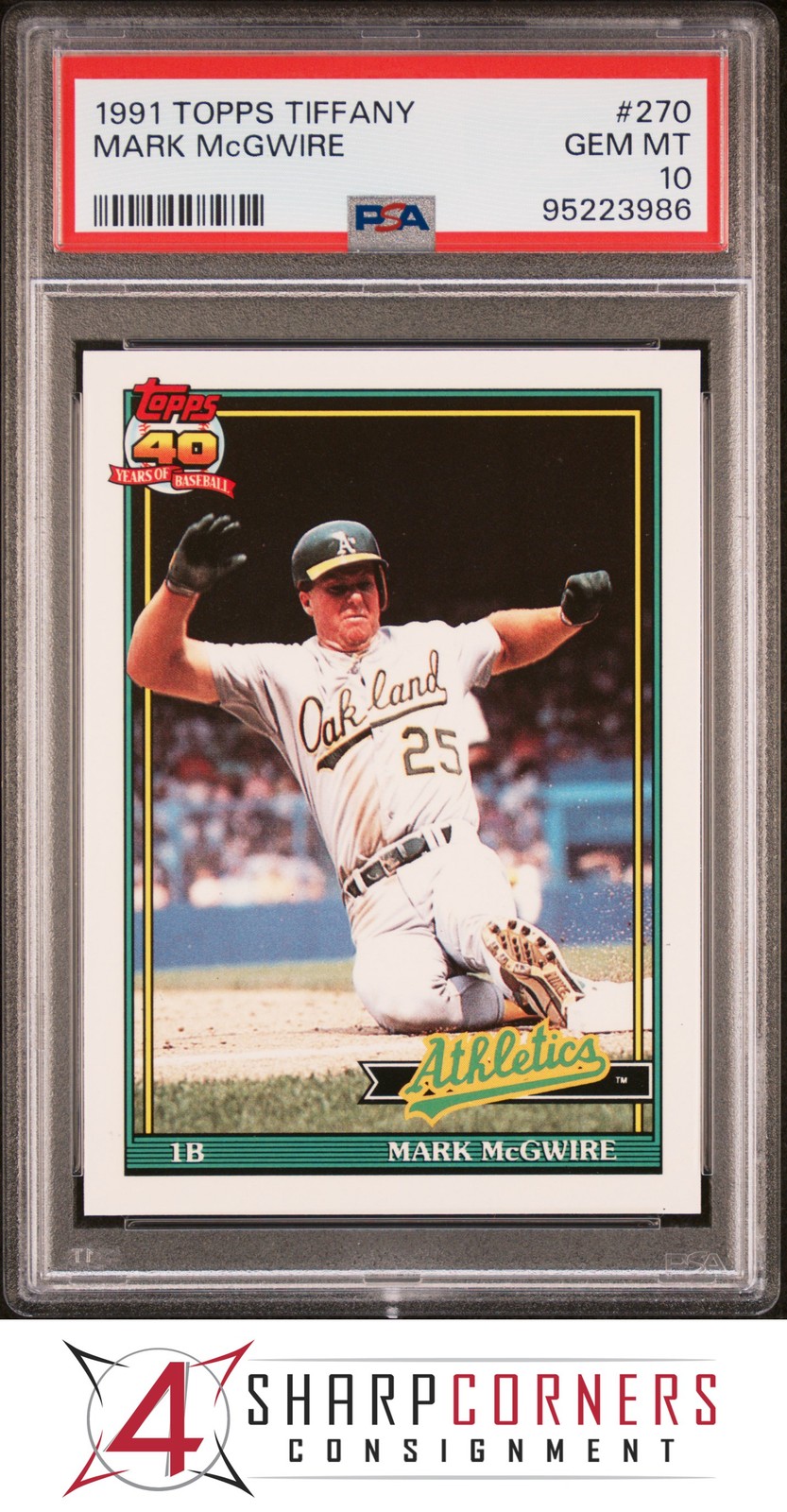 1991 TOPPS TIFFANY #270 MARK McGWIRE ATHLETICS PSA 10