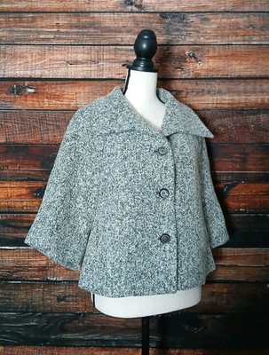 LTD Jacket S Gray Poncho Style Wool Blend Button Front Pockets Lined 