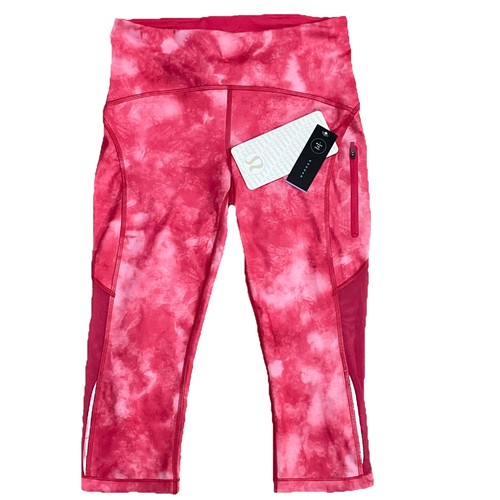 Lululemon Sun Runner Crop Pink Tie Dye Athletic Leggings Women’s Size 4 Hugged
