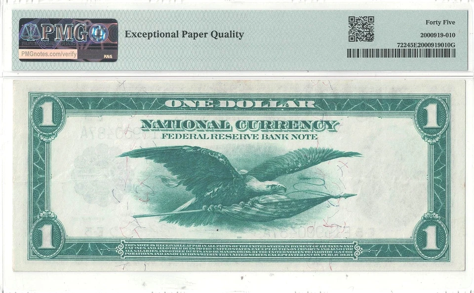 1918 $1 Federal Reserve Bank Note Fr-722 PMG XF-45 EPQ - Image 3 of 3