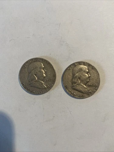 LOT of 2 - 1952 D   FRANKLIN Silver Half Dollars  -  90% Silver
