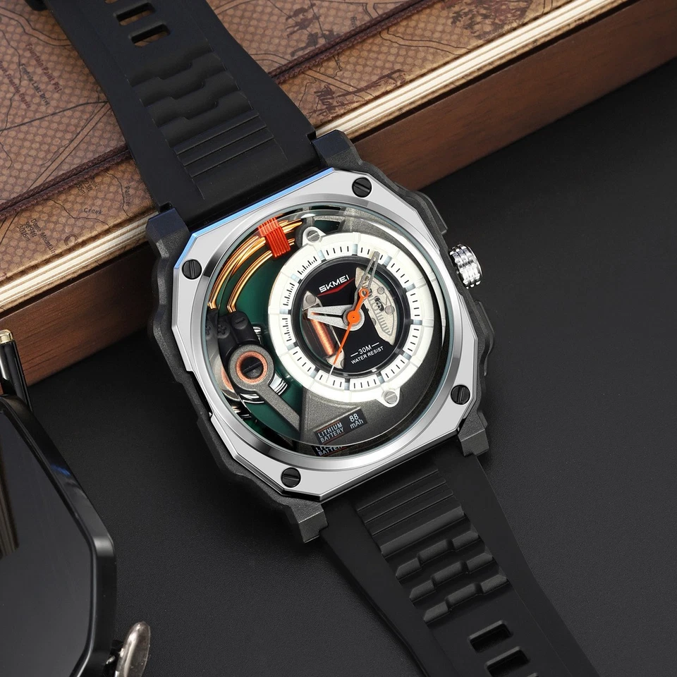 Reloj Pulsera Calendario Banda Silicona Impermeable Luminoso Cuarzo Hombre’s Foto 4 de 4