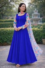 Indian Women’s Ethnic Printed Georgette Anarkali Maxi Gown Dress Fetive Party