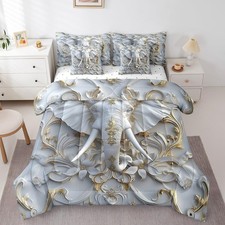 Elephant Bedding Set Africa Tropical Animal Bed in a Bag Boho Style Flowers A...
