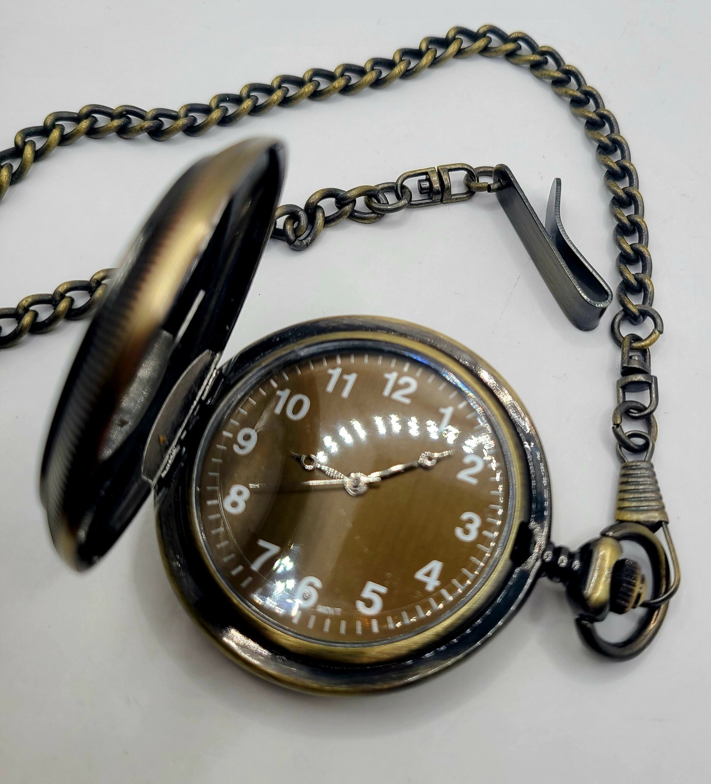 Unsigned Brass Eagle Openwork Pocket Watch & 16" … - image 5