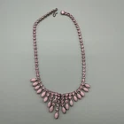 Vintage Necklace Pink Rhinestone Milk Glass Choker Bib Barbie 1960s MCM #_915