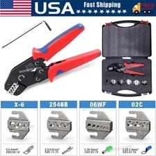 Ratchet Crimper Plier Crimping Tool Cable Wire Electrical Terminals Kit Set US