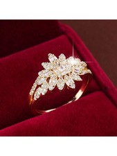 Gold Flower Design Cubic Zirconia Ring Size 5 6 7 8 9 10 11 12