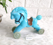 1950s Vintage Plastic Blue Horse With Wheels Making Good Sound Kids Props TOY867