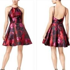 Xscape Fit Flare Mini Dress Black Red Pink Floral Metallic Cocktail Homecoming