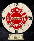 • RARE EXLNT CHICAGO FIRE DEPARTMENT••• working WALL CLOCK - Heavy Pressed Wood — photo 1