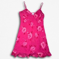 Avon Floral Chemise Slip Dress Womens Pink Excellent Ruffle Hem V-Neck