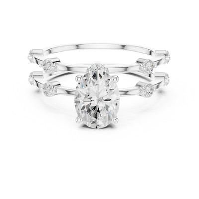 1.51 Ct IGI Certified Lab Grown Diamond Luxurious Ring Set 14K White Gold E/VS1