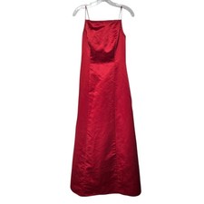 Red Satin Gown Beaded Floor Length Evening Dress Medium Chiffon Panel Holiday