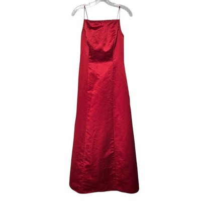 Red Satin Gown Beaded Floor Length Evening Dress Medium Chiffon Panel Holiday
