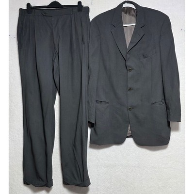 Vintage Hugo Boss 42T Virgin Wool Suit Einstein Omega Dark Grey Charcoal 34Wx32L