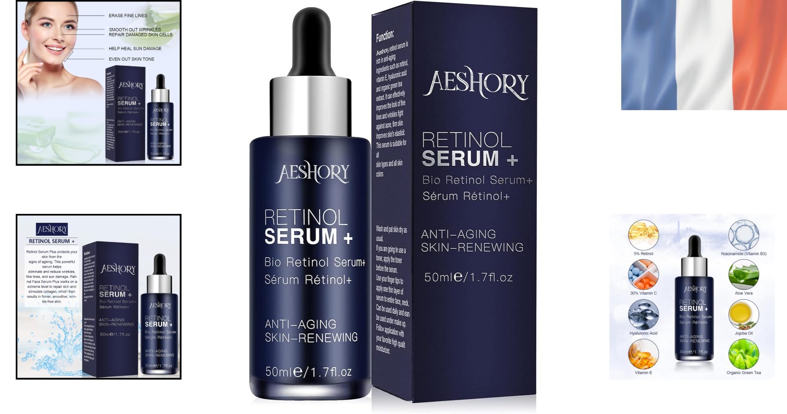 Sérum rétinol AESHORY pour lisser les ridules et hydrater le visage