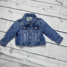 OshKosh B  Gosh Medium Wash Heart Print Denim Jean Jacket Snap Size 18 Months