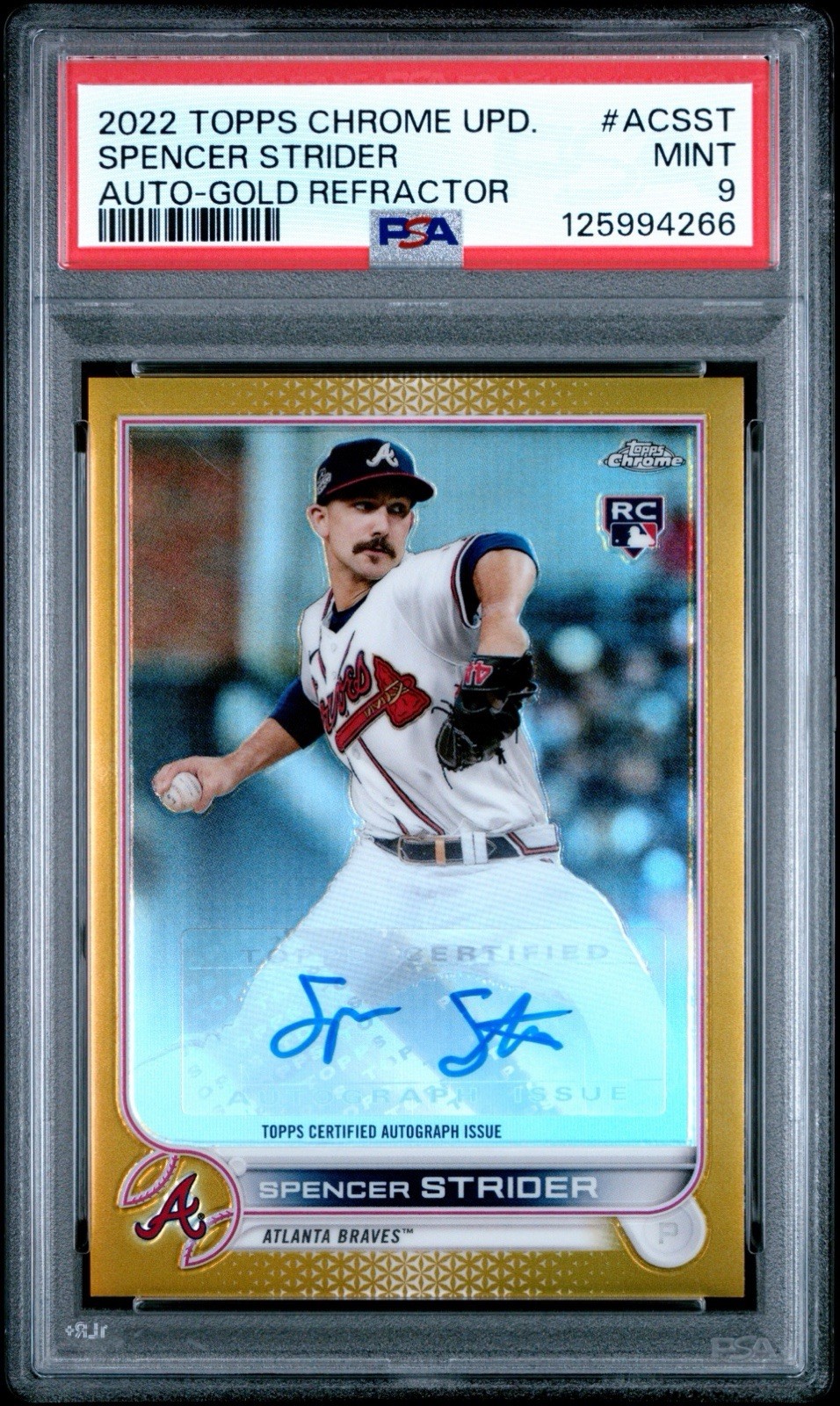 2022 Topps Chrome Rookie Auto Spencer Strider #RA-SS Gold Refractor /50 (AU, RC)