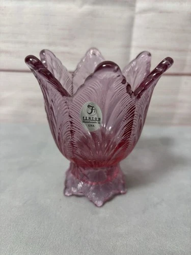 Fenton Pink Floral Art Glass Two Way Tulip Candle Holder 4.25"