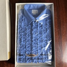 Vtg 70s Delton Tuxedo Shirt Mens Sz 14.5 34 Blue Ruffle Frill Collared Prom NOS