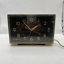 General Electric 7276A MCM Black Gold Electric Desk Alarm Clock Works