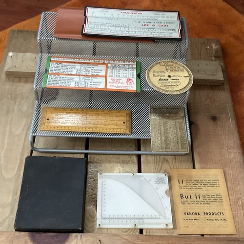 Vtg Odd Lot - Trigonometer / Engineering Tool & Case, Tin, Bulldog, Lufkin, Wood
