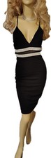 Women's Sexy Glitter V-Neck  Bodycon Dress Black With Silver Sequins Medium