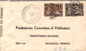 1941 British Nyasaland Opened by censor Cover to Richmond Virginia VA USA
