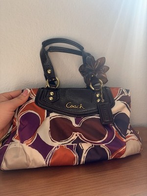 Coach Ashley Logo Pattern Satchel Accent Detachable Strap Multicolor Handles