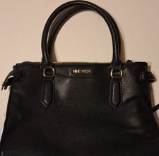 Nine West Black Zip Top Satchel Top Handle Handbag Double Handles Gold HW