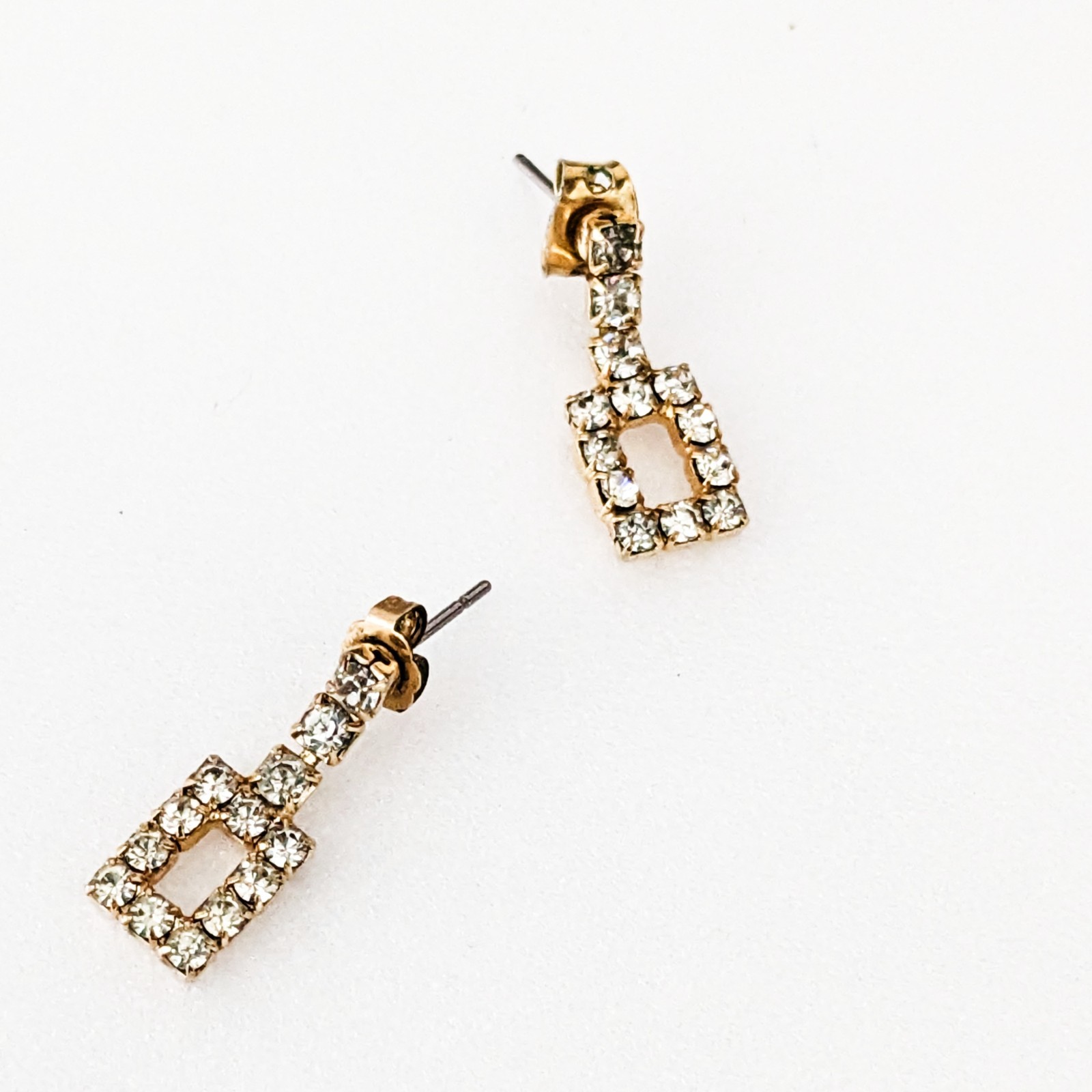 Earrings pierced tiny square dangles with rhinest… - image 2