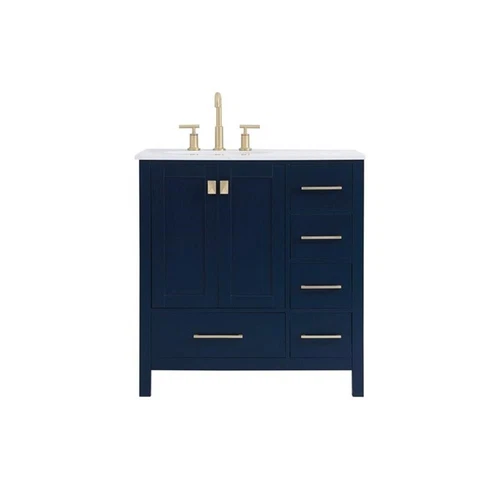 Elegant Decor Irene 32" Solid Wood and Stone Single Bathroom Vanity in Blue - Picture 3 of 8
