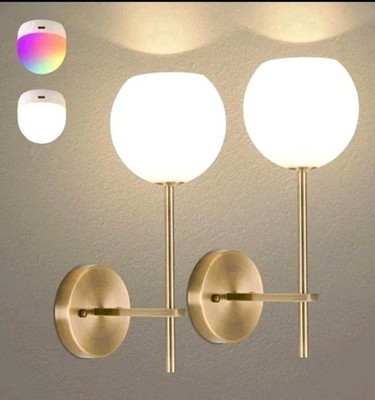Brass Battery Operated Wall Sconces, Rechargeable Wall Lights, White & RGB